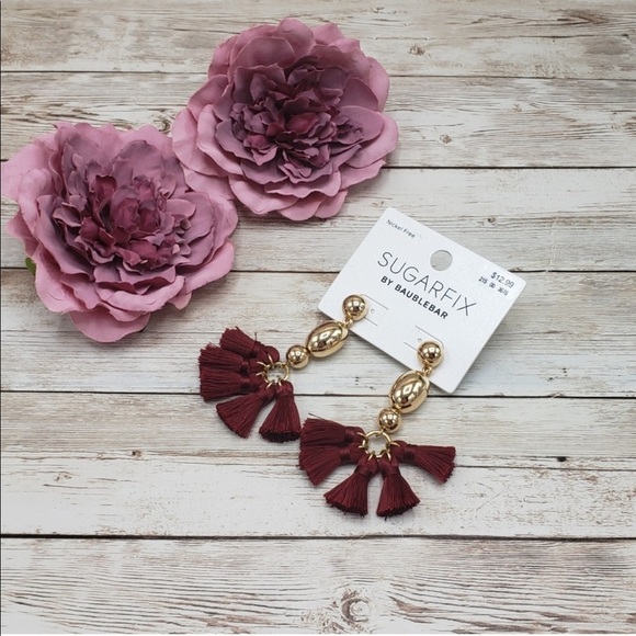 New Sugarfix By BaubleBar Threaded Burgundy Tassel Earrings - Picture 1 of 3